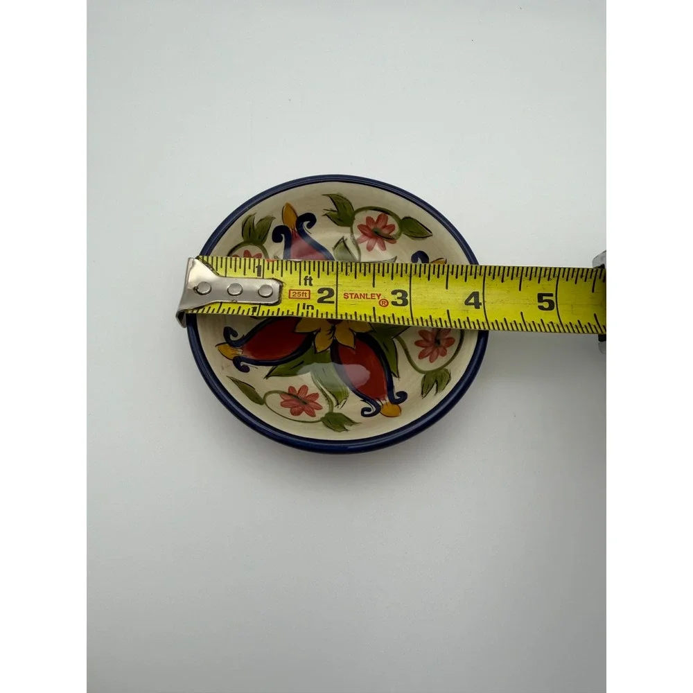 Pier 1 Vallarta Dipping Bowls Set of 3 Hand Painted Earthenware Floral Striped